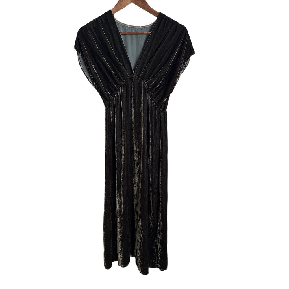 Stark X Crushed Velvet V-Neck Draped Sleeves Silk Blend Midi Dress XS NWOT